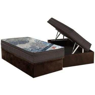 Imagem de Cama Box Baú Solteiro: Colchão Molas Superpocket Ensacadas Ortobom Iso + Base Crc Suede Brown (88x188)