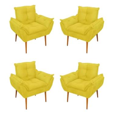 Imagem de Kit 04 Cadeiras Poltronas de Luxo Opala Sala, Quarto Cor:amarelo