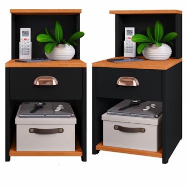 Imagem de Criadomudo para Quarto, Kit 2un Ou 1un Mesa de Cabeceira com Gaveta Puxador Concha E Prateleira(KIT CLÉO PRETO/CINA)