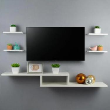 Imagem de Rack Para Tv Suspenso Md + Kit 4 Prateleiras Nicho Jogo Sala Quarto(Rack Nicho 6)