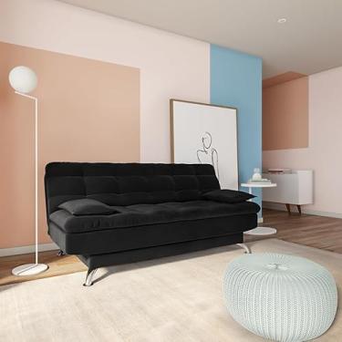 Imagem de Sofá-Cama Casal 3 Lugares Estilo Suede Pés de Metal Preto