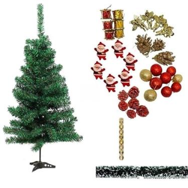 Imagem de Arvore De Natal Pequena 60cm Mini Pinheiro Verde Escritório Mesa Galhos(Árvore 60cm + Enfeites)