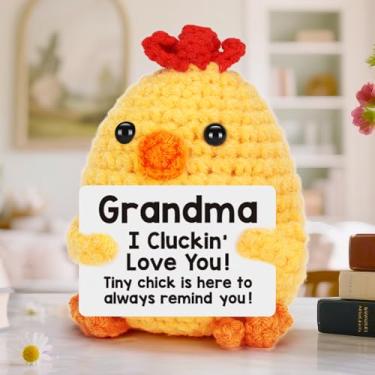Imagem de Presente engraçado de frango para vovó Natal - presentes para avó avó Nana Gigi Grammy aniversário dia das mães presente de aposentadoria, de netos neta - Mini frango de crochê bonito feito à mão