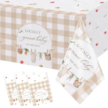 Imagem de MEHOFOND Pacote com 3 toalhas de mesa de chá de bebê cultivadas localmente para meninos e meninas, toalha de mesa descartável de plástico para chá de bebê, 137 x 274 cm, capa de mesa para artigos de