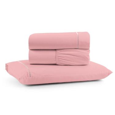 Imagem de Jogo Cama Lençol Bali Solteiro Percal 180 Fios 100% Algodão Ponto Palito 3 Peças - Rosa