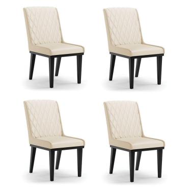 Imagem de Cadeira Sala De Jantar Base Madeira Preto Kit 4 Sofia Sintético Bege D03 - D'rossi