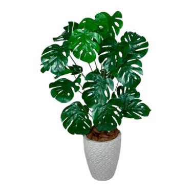 Imagem de Planta Artificial Costela de Adão com Vaso de Polietileno e Casca de Pinus – Folhagem Realista para Decoração de Sala(Vaso Cinza + Adão)