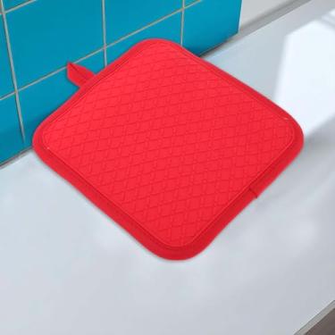 Imagem de Generic 1 suporte de panela com padrão de sarja, almofada quente, quadrado, lavagem à mão, pano de algodão de silicone, vermelho, 20 x 20 cm