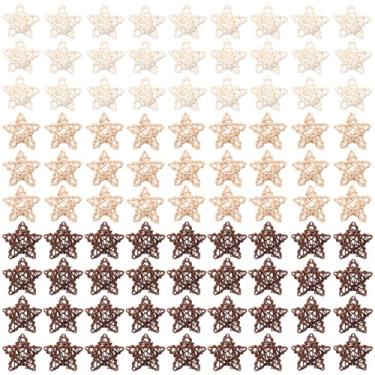 Imagem de KUKLIPJIM 90 peças de guirlanda de videira estrela em forma de estrela de 5 cm, mini grinalda de vime em forma de estrela pendurada em 3 cores para Natal, enfeites faça você mesmo, enchimento de vaso