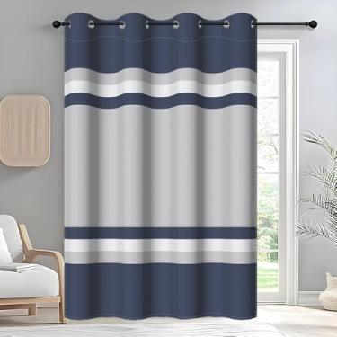 Imagem de DORCEV Cortinas blecaute listradas azul e cinza com bloqueio de luz para decoração de quarto, sala de estar, cortina minimalista listrada divisória de quarto, cortina de porta de armário, 152 x 213 cm