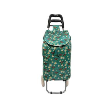 Imagem de Carrinho de Compras Dobrável Feira e Supermercado Bag Leva Tudo 30kg | Estrutura Reforçada(Verde com borboletas)