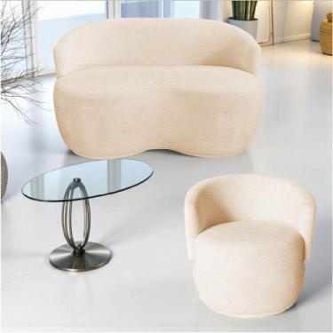 Imagem de Kit Namoradeira + Poltrona Decorativa Beatriz Orgânica Couro Bege - Ma