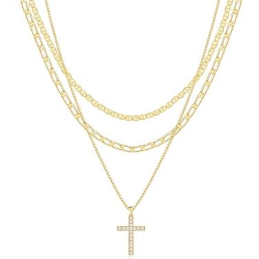 Imagem de Amicon Colar feminino com cruz de ouro delicado banhado a ouro 14 K com pingente de cruz de diamante simples, colares de cruz com pingente de fé, joias modernas, presentes, Latão, Sem Pedra Preciosa