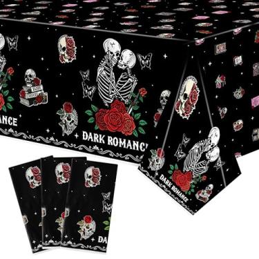 Imagem de 3 peças de toalhas de mesa de festa românticas escuras – capas de mesa de festa temática para amantes de livros, decorações com padrão rosa, retangular, plástico, descartável, toalha de mesa para