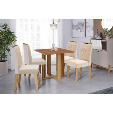 Imagem de Conjunto: Mesa De Cozinha Flora Tampo Madeirado 95x95cm E 4 Cadeiras Juliana Cinamomo - Carvalho-suede Nude Bege - Cimol