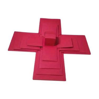 Imagem de UGPLM Caixa de presente de cinco camadas com fita, ideal para festas, faça você mesmo, álbum de fotos reutilizável, scrapbooking, aniversários e Ano, Vermelho