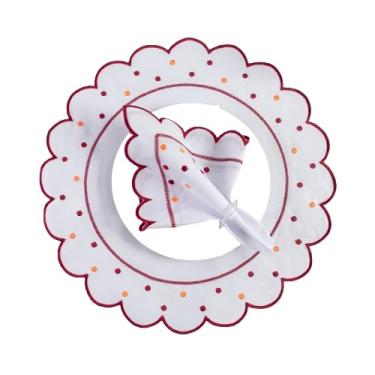 Imagem de Kit Jogo Americano Bordado, 12 Peças 6 Lugares, Sousplat e Guardanapo, Poá Clássico, 50x35cm (Bordo)