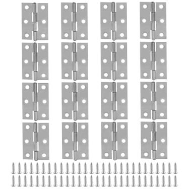 Imagem de BokWin Pacote com 16 dobradiças pequenas de 5 cm dobradiças dobráveis de aço inoxidável prata com 96 peças de parafusos para caixas de madeira DIY, móveis, projetos de artesanato em madeira