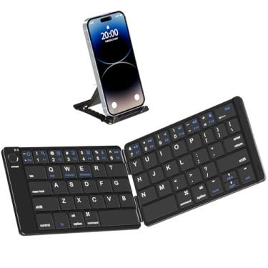 Imagem de ROCK&ROWN Teclado Bluetooth dobrável – Teclado portátil sem fio com teclado dobrável, ultrafino, recarregável, compatível com iOS, Android, Windows, smartphone, tablet e laptop, preto