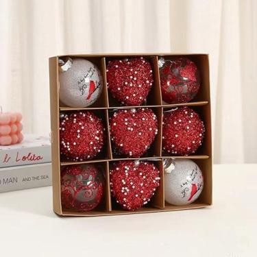 Imagem de Bola de decoração de amor, 12 peças de bolas de Natal champanhe 6 cm/8 cm, pingente de decoração de árvore de presente para decoração de guirlanda de Natal (vermelho)