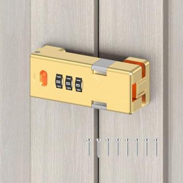 Imagem de YogePote Fechadura de armário de combinação sem chave de 90/180 graus, trava de porta ajustável com senha mecânica de 3 dígitos para porta deslizante de celeiro, armário, armário de escritório