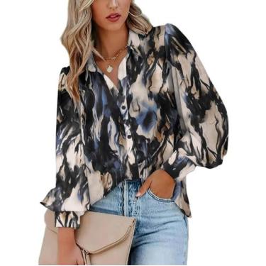 Imagem de Blusa feminina Zeagoo com botões e decote em V com estampa floral