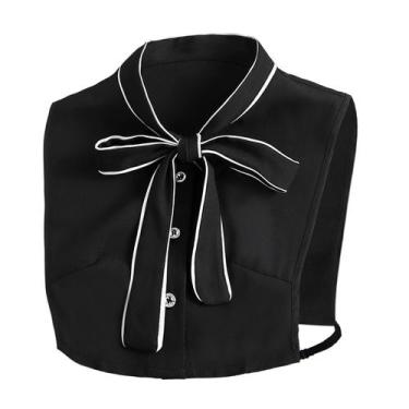 Imagem de Gola falsa, gola removível, chiffon preto feminino com gravata borbole