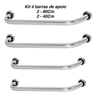 Imagem de Kit 4 Barras De Apoio De Segurança Para Banheiro 40cm E 80cm - MetalCr