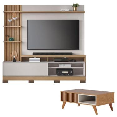 Imagem de Estante Home Theater Maceió Com Pés E Mesa De Centro Jeri Freijó Off White - Colibri