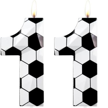 Imagem de Velas de aniversário de 11 anos, número 11, vela de futebol, feliz aniversário, cera premium e design de diamante 3D, decoração de topo de bolo com tema de futebol para homens, meninos, festa de