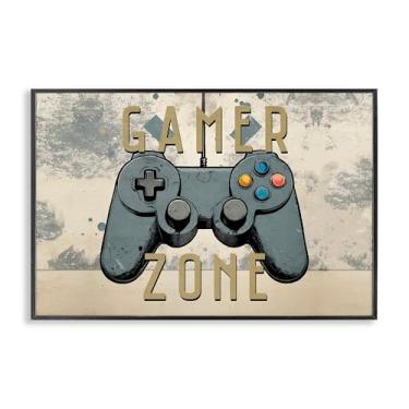 Imagem de Stupell Industries Gamer Zone com fundo abstrato arte giclée emoldurada preta, design por Kim Allen, 20 x 30