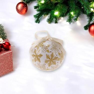 Imagem de Generic 1 peça de enfeites de bolas de Natal redondas amarelas bola de floco de neve de plástico branco amarelo 7,2 cm