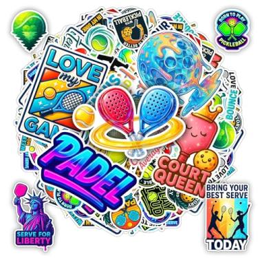 Imagem de BETANAS Pacote de adesivos de padel de tênis Pickleball com 100 peças, decalques esportivos de vinil à prova d'água para jogadores e fãs, tema de quadra brilhante para laptop, garrafa de água