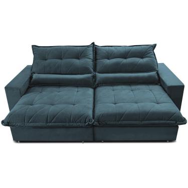 Imagem de Sofa Retrátil E Reclinável 2,72m Com Molas Ensacadas Cama Inbox Soft Tecido Velusoft Petróleo