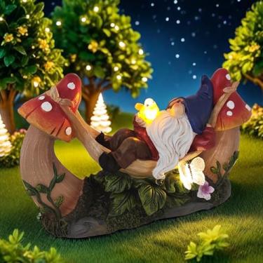 Imagem de Lâmpada de rede de cogumelo gnomo movida a energia solar, estátua de jardim de gnomo, estátua de rede de cogumelo, decoração de jardim ao ar livre para enfeites de gramado de pátio, presentes ideais