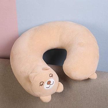 Imagem de Coelho Fofo Gato Rato Travesseiro Em Forma De U De Pelúcia Criativo Animal Dos Desenhos Animados Portátil Escritório Carro De Viagem Em Forma De U Travesseiro De Pescoço Ajuda, Khaki, 32x29cm