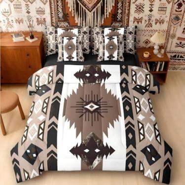 Imagem de Jogo de cama de casal ocidental de 7 peças, conjunto de cama de casal asteca do sudoeste, flecha tribal étnica, geométrico exótico, boêmio, decoração de quarto, triangular, diamante