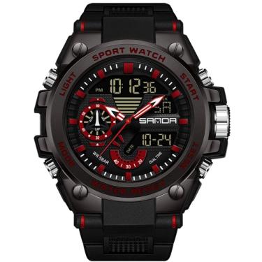 Imagem de Relógio Masculino Esportivo Digital Multifuncional Luminoso Impermeável - Preto Vermelho