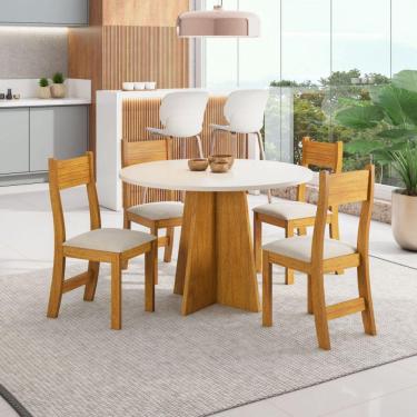 Imagem de Conjunto Mesa Redonda 90x90 E 4 Cadeiras Mel/off White