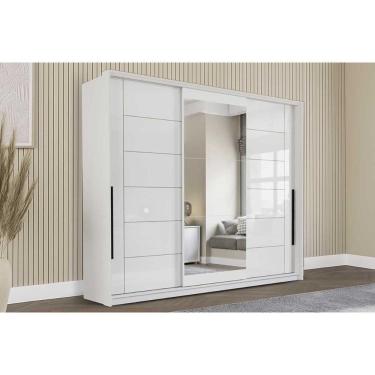 Imagem de Guarda Roupas 3 Portas De Correr De (1 C/ Espelho) E 4 Gavetas Lisboa Branco - Politorno