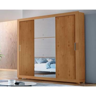 Imagem de Guarda Roupas 3 Portas De Correr Veneza Luxo E 4 Gavetas C- Pés Naturale-naturale Ripado-flexRufato