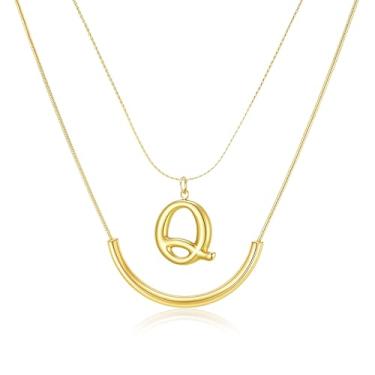 Imagem de MIUSISHIYU Colar feminino banhado a ouro 14 quilates — Pingente de letra A a Z, colar com nome delicado que não irrita a camada, resistente a manchas e acabamento resistente à água, joia de presente
