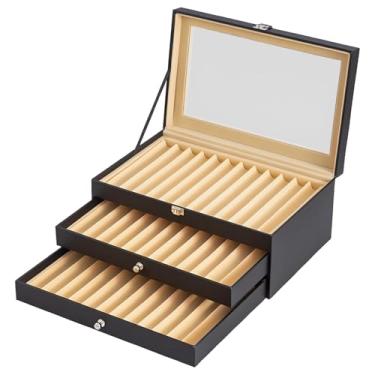 Imagem de Caixa organizadora de armazenamento para exibição de caneta, estojo de couro PU vintage, parte superior espelhada e almofada macia, 36 compartimentos para canetas, trava de metal segura, para fins de