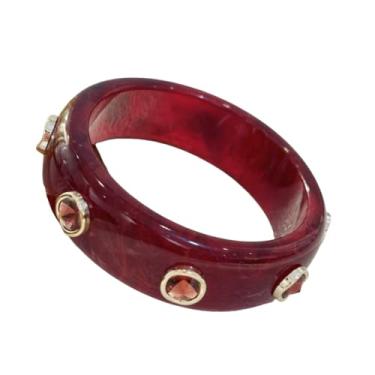 Imagem de Pulseira grossa de acetato com veios de mármore e pedras preciosas coloridas - Pulseira feminina de resina, One Size, Madeira, Sem Pedra Preciosa