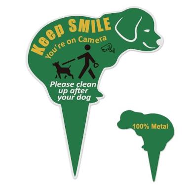 Imagem de Formato de cachorro 100% metal, limpe após os sinais do seu cão, placa de metal dupla face Larbeti de 35,5 x 28 cm para limpar depois de seus cães e sorrir na câmera, placas sem cocô para jardim