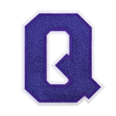 Imagem de 1 PÇ Patch de letra de chenille roxo de 11,4 cm com borda branca – Remendos do alfabeto para roupas, jaquetas, mochilas, chapéus para decoração personalizada, nome personalizado e artesanato. (Q)