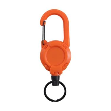 Imagem de Baoblaze Porta-crachá retrátil com chaveiro e mosquetão, ideal para camping, trilhas, mochilão e viagens, Laranja