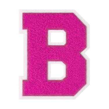 Imagem de 1 PÇ Patch de letra de chenille rosa de 11,4 cm com borda branca – Remendos do alfabeto para roupas, jaquetas, mochilas, chapéus para decoração personalizada, nome personalizado e artesanato. (B)