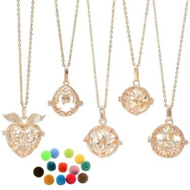 Imagem de SUNNYCLUE 1 caixa, 5 peças, colares de aromaterapia, difusor com 20 peças, bola de pompom, árvore da vida, difusor de óleo essencial de anjo, joias de aço inoxidável 304, pingentes de gaiola de contas