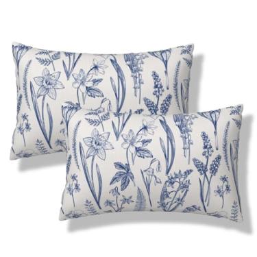 Imagem de VIREOTHIA Conjunto de 2 capas de almofada floral azul marinho 30,5 x 50,8 cm (12 x 20") com 2 capas de almofada decorativas para decoração de sofá-cama e sofá